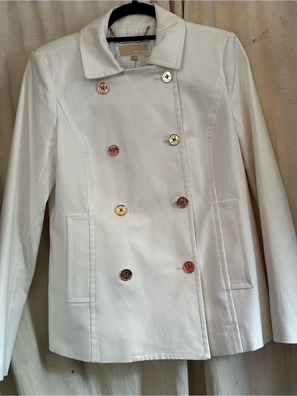 Michael Kors White Double-Breasted Peacoat with Gold Buttons Size Medium(M)